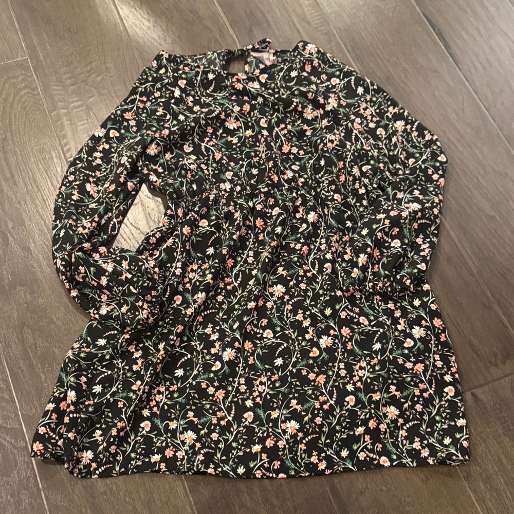 Paper Crane Black Floral Dress with Pink and Orange Blooms